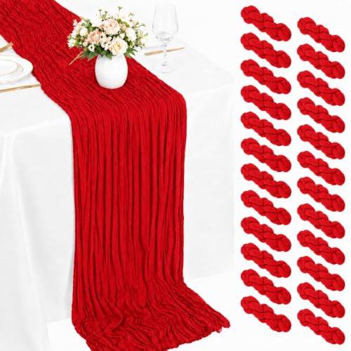 Miraluna 24 Pack Red Cheesecloth Table Runner 17 x 108 Inches – Semi-Sheer Fabric for Weddings & Events