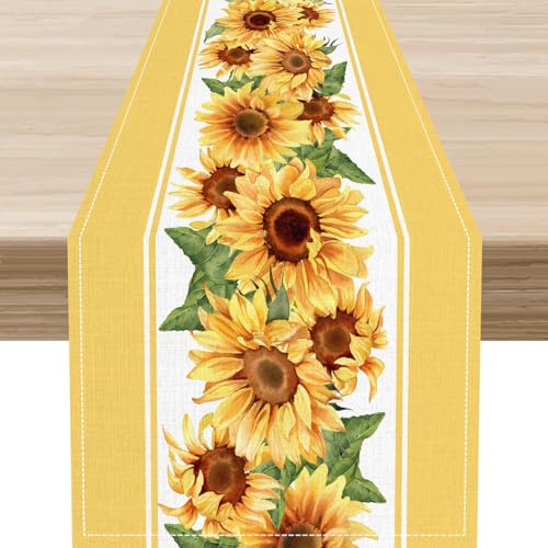 Drapeloft 13x72 Sunflower Table Runner Rustic Farmhouse Summer Boho Floral Watercolor