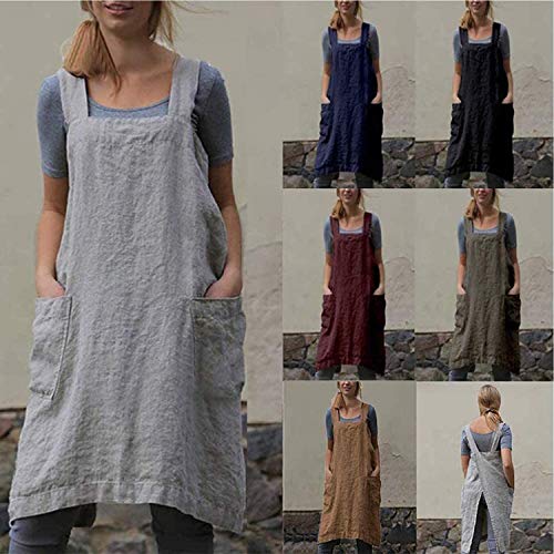 Cross Back Pinafore Apron with Large Pockets for Cooking and Gardening
