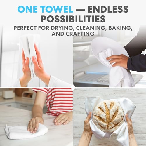 100% Cotton Flour Sack Kitchen Towels 24x24 Inch - 12 Pack Lint-Free Set