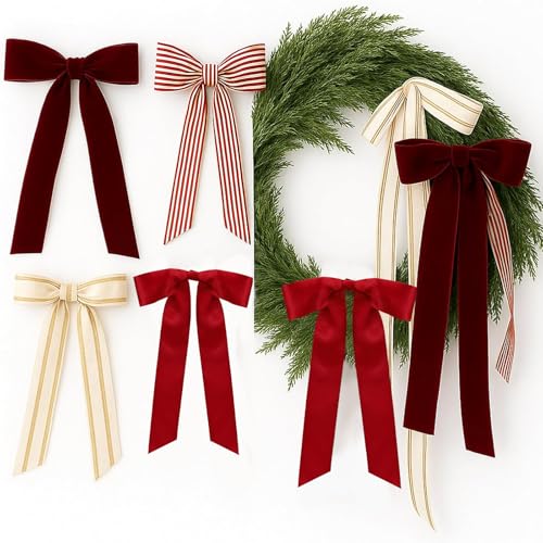 Elegant 8-Piece Christmas Wreath Bows Set – Velvet & Polyester, 13.8-17.7 in, Suncalla