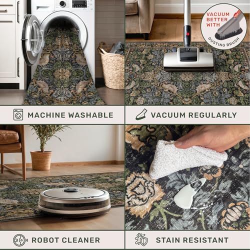 2x3 Vintage Floral Washable Rug - Non-Slip Botanical Area Mat