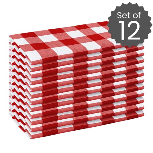 Cotton Clinic Red White Napkins 12 Pack 20x20 in - Gingham 100% Cotton