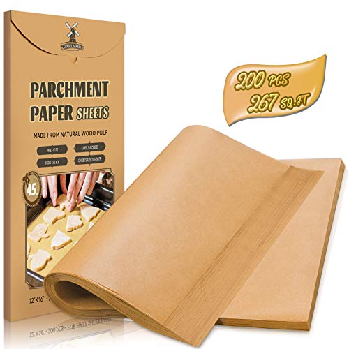 Precut Unbleached Parchment Paper Sheets 12x16 Inch for Baking - 200 Count
