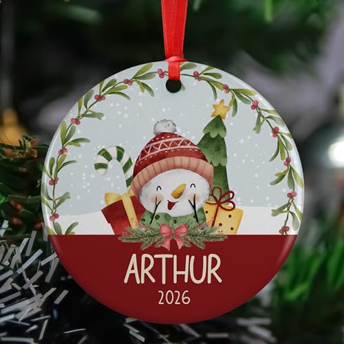 Personalized Christmas Ornament for Kids - 2026 Holiday Decor Custom 3" Ceramic or Aluminum, USA Made - Includes Name & Date, Variation 1