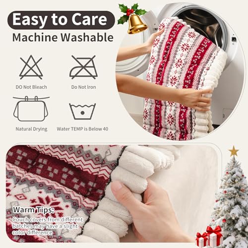 Christmas Plush Sofa Cover 28x71 for 2-3 Seater Sofa, Non-Slip Pet Dog Couch Protector