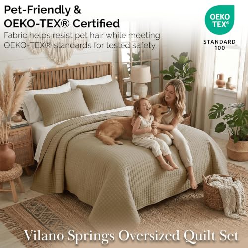 Taupe Oversized Twin Quilt Set with Pillow Sham | Fits Twin & XL Beds