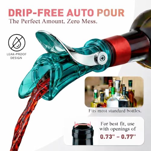 IOV No-Drip Wine Pour Spout with Auto Flip Dust Cap, Olive Oil & Vinegar Dispenser, Blue