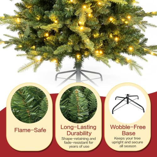 7FT Prelit Blue Spruce Christmas Tree - Slim Artificial Xmas Tree with Warm White LED Lights