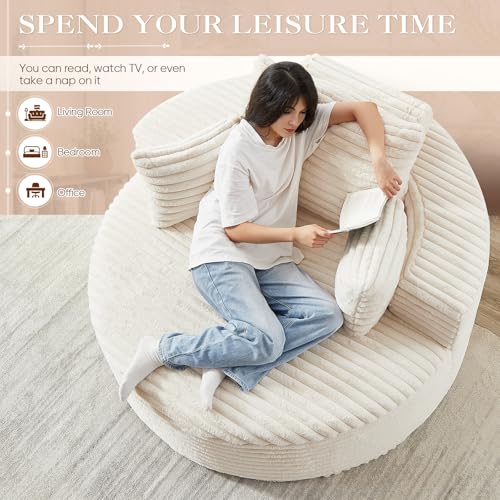 Oversized Round Corduroy Lounge Chair - 55-Inch Deep Seat Floor Sofa