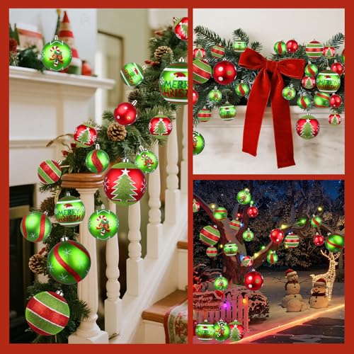 Lanpn 6Pcs 6" Extra Large Outdoor Christmas Ornaments – Red & Green Glitter Ball Decorations