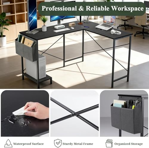 50-Inch Reversible L-Shaped Computer Desk with CPU Stand & Storage Bag
