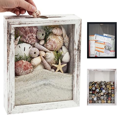 8x10 White Shadow Box Frame with Real Glass and Easel Back