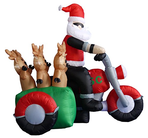 5ft Lighted Christmas Inflatable Santa with Reindeer & Motorcycle Yard Decor