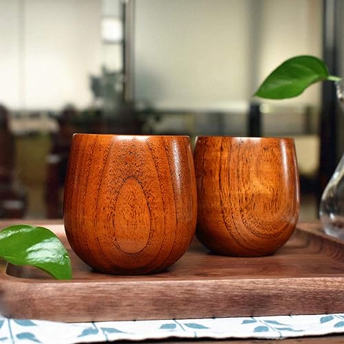 Musoxian Wooden Tea Cups 4 Pack - Natural Solid Wood Coffee & Tea Mug, 100-200ml, Hand-made