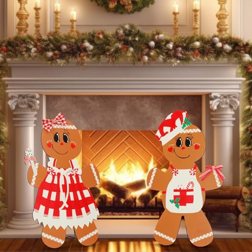 Cinnvoice 2-Piece Gingerbread Man Christmas Wood Cutouts (19.6")