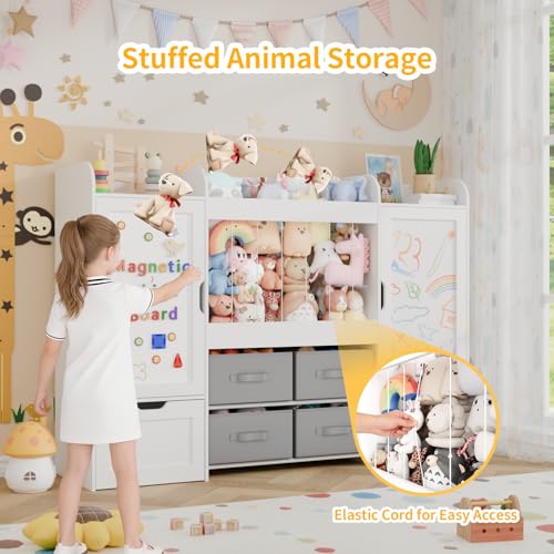 61-Inch Kids Toy Storage Organizer with Bookshelf, Bins & Magnetic Boards