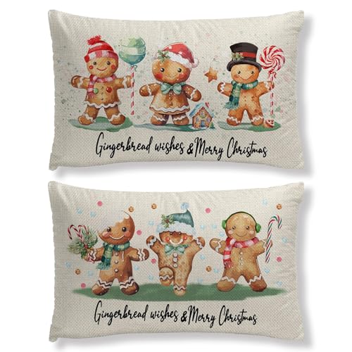 Gingerbread Christmas Pillow Covers – 2 Pack Vintage Holiday Cushion Covers