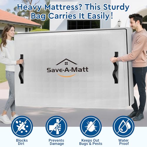 Queen Mattress Storage Bag - Waterproof, Reusable with 8 Handles