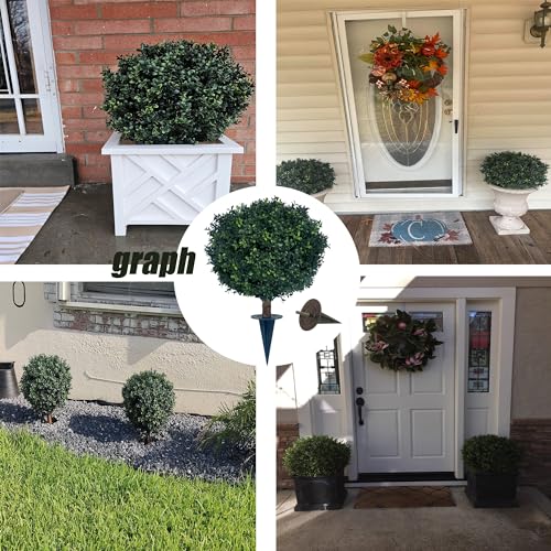 27-Inch Artificial Boxwood Ball Bush with Spike, UV-Resistant 2-Pack