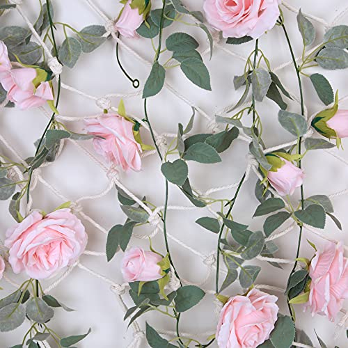 Artificial Pink Rose Vine Garland, 4 Pack 26ft Silk Hanging Flowers