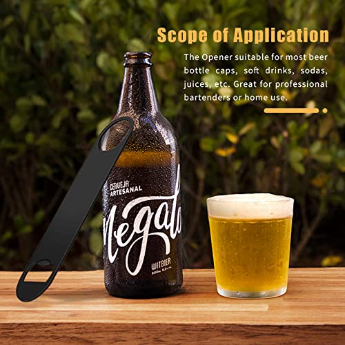 KTOJOY 7-Inch Stainless Steel Flat Bottle Openers - Pack of 4, Black, for Bar & Kitchen