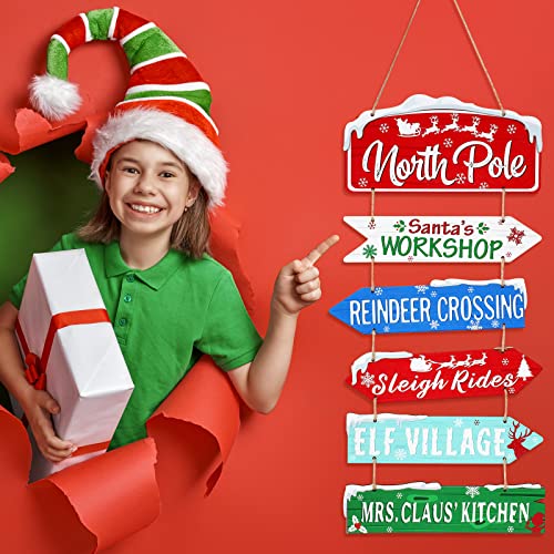 Capoda Christmas Wooden Hanging Sign Decorations - Red, Blue, Green, White - 6 Pack