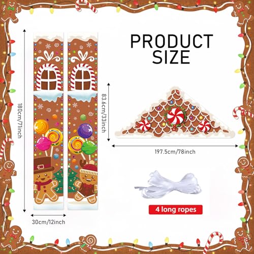 Gingerbread House Door Decor Set – 3pcs Christmas Banner & Rooftop Topper