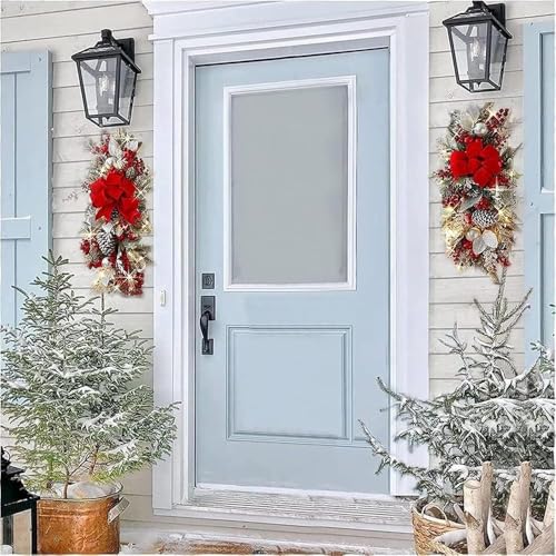 Artificial Christmas Teardrop Swag with LED Lights, 24-Inch Red Berry Decor