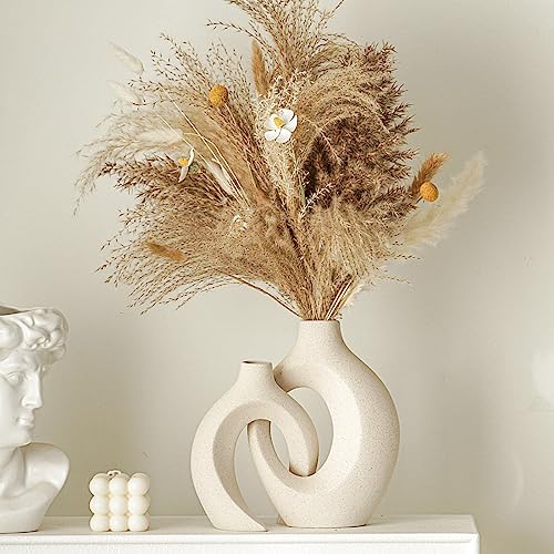 Ceramic Hollow Vase Set of 2 - Modern Nordic Milky White Boho Home Decor
