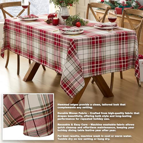 Newbridge Sully Red Plaid Christmas Tablecloth 60 x 102 inches, Rectangular