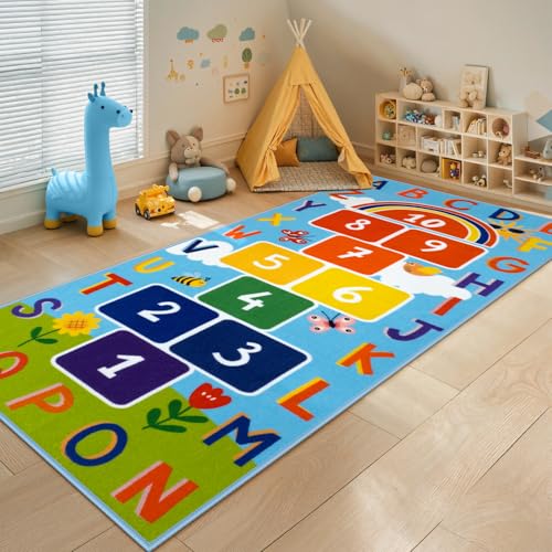 Washable Hopscotch Kids Rug 31.5" x 72" - Educational Play Mat for Children