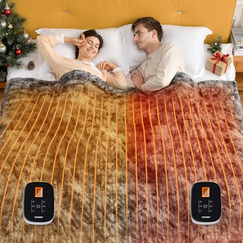 Electric Heated Blanket King Size 100" x 90" Faux Fur Marble Gray Dual Controllers
