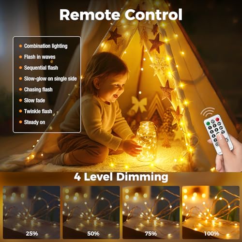 btfarm 33FT 100 LED Plug-in Fairy Lights with Remote & Timer, Warm White