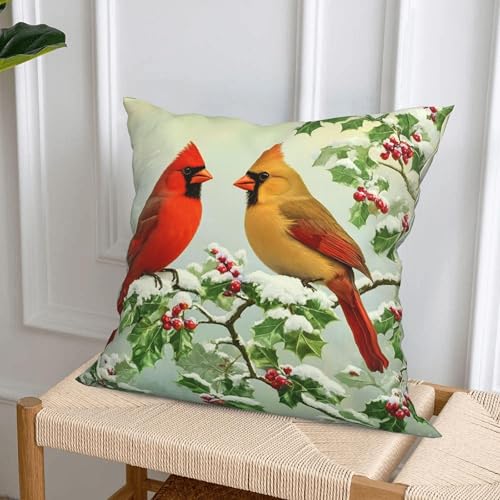Verdiqor Cardinal Pillow Covers Set of 4 18x18 Inch Christmas Holiday Decor