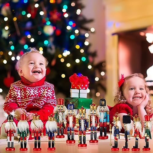 18-Piece Wooden Nutcracker Christmas Ornaments - 5-Inch Holiday Tree Decor