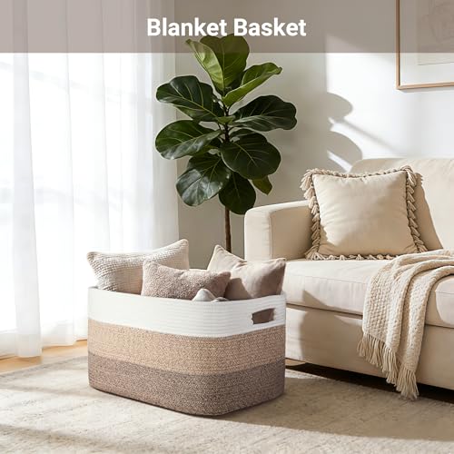 75L Large Rectangle Cotton Rope Laundry Basket, Woven Blanket Storage Bin