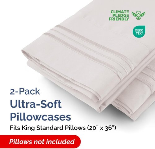 King Standard Pillow Cases - Soft Hotel Quality Covers | Comfy, Fade-Free & Wrinkle Resistant - Light Grey, Set of 2