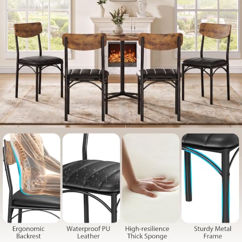 Upholstered Dining Chairs Set of 4, Industrial PU Leather Kitchen Chairs