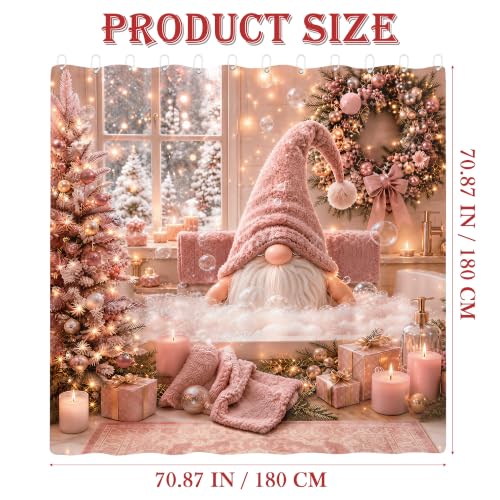 Romart Pink Christmas Gnome Shower Curtain 72x72 Inch - Holiday Bathroom Decor