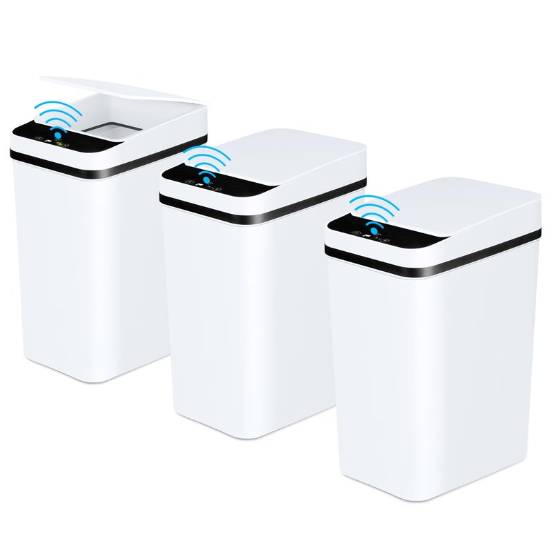 Anborry Bathroom Automatic Trash Can 3 Pack 2.2 Gallon Motion Sensor Touchless Small Slim Garbage Can with Lid Smart Electric Narrow Garbage Bin for Bedroom Living Room Office Kitchen (White)