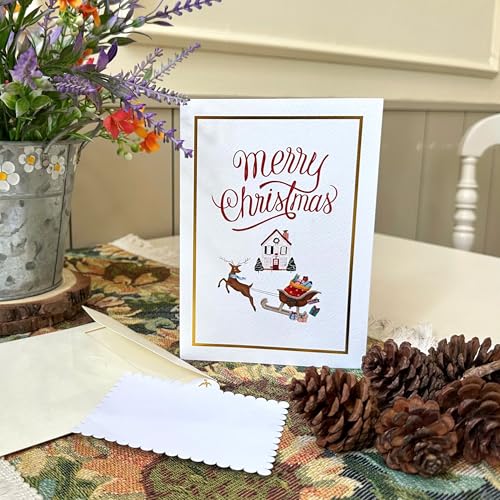 AIMEEOI Vintage Christmas Card with Santa in Red Truck & Reindeer, 5x7 Holiday Greeting with Envelopes, Unique Pop Up Design