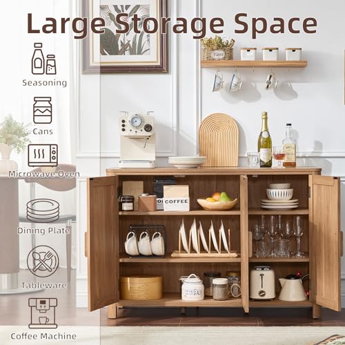46" Arc-Shaped Sideboard Buffet Cabinet with 3 Doors and Adjustable Shelves