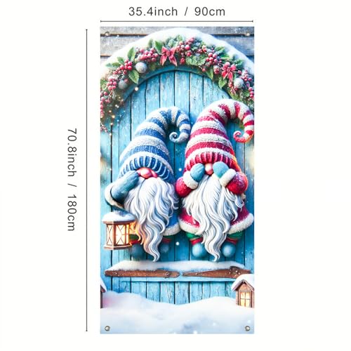 IVN Gnome Lantern Christmas Door Cover 35x71 Inch Winter Holiday Decor