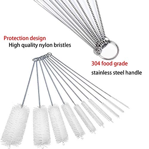 10-Piece Nylon Straw & Tube Cleaning Brush Set - Multi-Size Pipe Cleaner