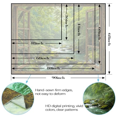 Green Forest Window Tapestry - Nature Stream Landscape Wall Hanging Decor