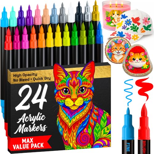 ARTISTRO 24 Acrylic Dual-Tip Glass Marker Pens for Wine Glasses - Craft & Art Supplies