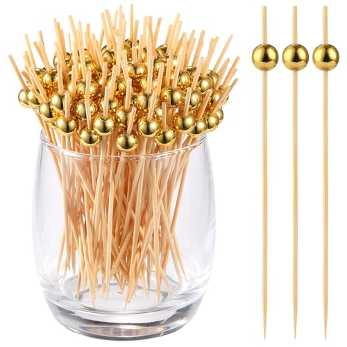 200 Pcs Cocktail Picks - 4.7 Inch Bamboo Appetizer Skewers with Gold Ball