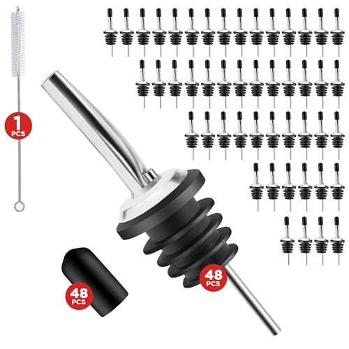 48-Pack Stainless Steel Bottle Pourers - Tapered Speed Spouts for Liquor & Wine