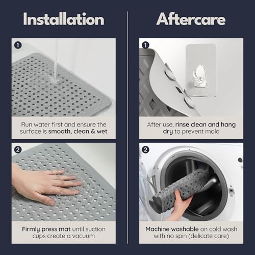 Homerella Extra Long Non-Slip Bathtub Mat 35x16 Anti-Mold